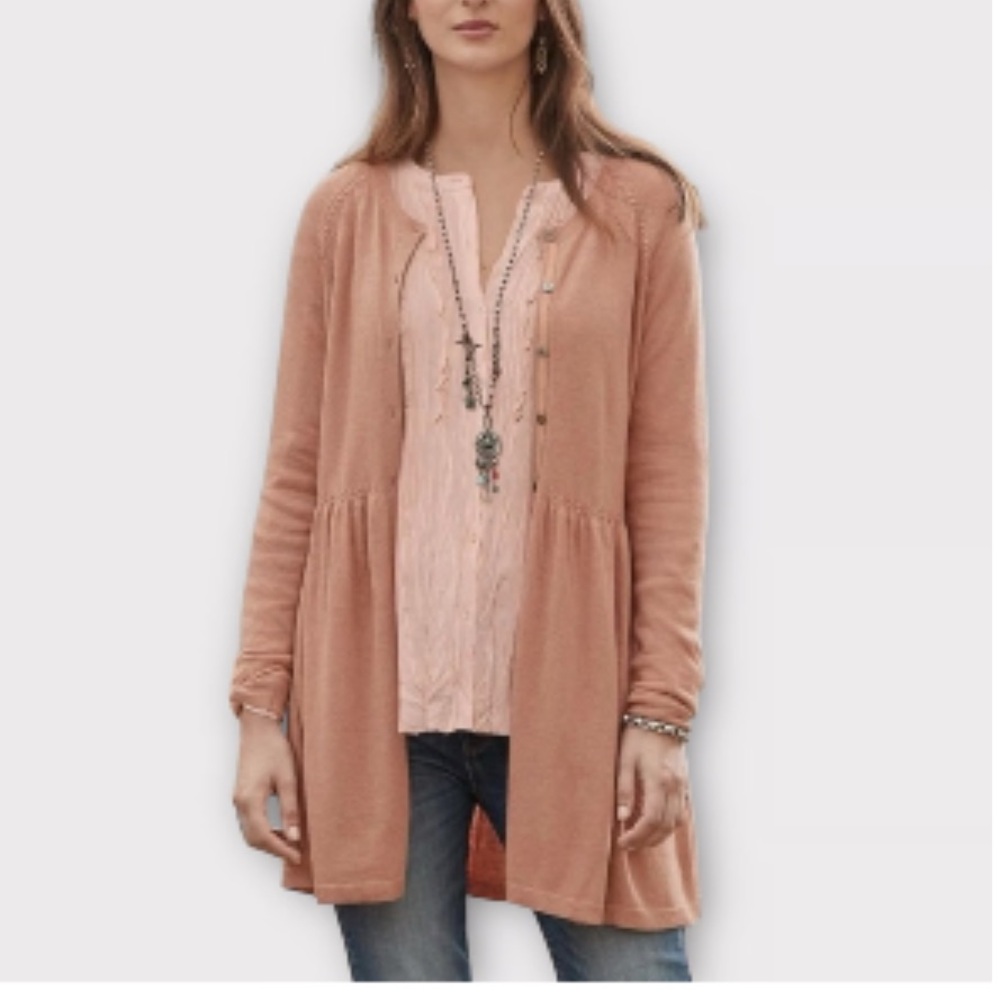 Sundance Wool Cotton Cashmere Blend Peach Long Cardigan S